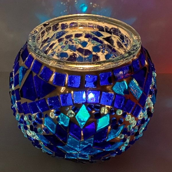 Mosaik - Teelichtglas / 2 x Stück = 1 PREIS! Orientalische Lampe Mosaiklampe Blau Samarkand-Lights