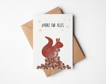 Postcard Thank You / Squirrel / Christmas Parents Friends / Postcard A6 Recycled Cardboard / Greeting Card