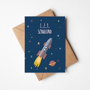 Karte zur Einschulung Weltraum, schulkinder geschenke, Schulkind Karte Rakete, Geschenk zum Schulanfang Schulkind