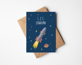 Karte zur Einschulung Weltraum, schulkinder geschenke, Schulkind Karte Rakete, Geschenk zum Schulanfang Schulkind