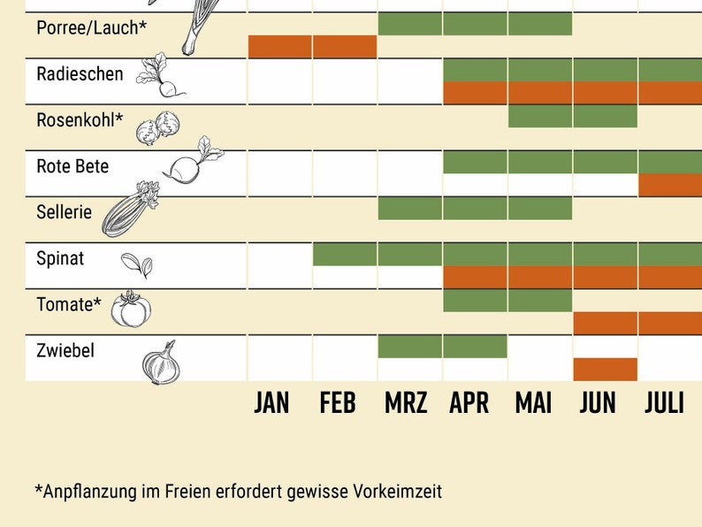 Aussaat und Erntekalender für Gemüse // Heimische Sorten Etsy.de