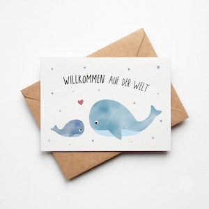 Karte zur Geburt, Geschenk Baby Junge, Karte niedlicher Wal,