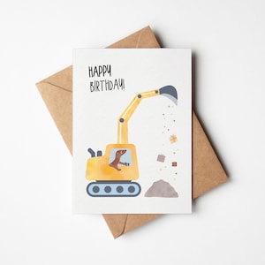Bagger Geburtstagskarte, Happy Birthday Karte Baustelle, Karte zum 2. Geburtstag Junge, Baustellenfan, Fahrzeuge-Fan Geburtstags