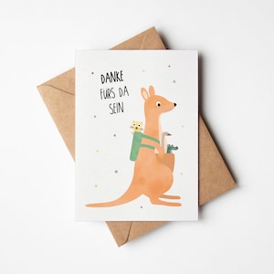 Postkarte für Erzieherinnen, Kindergärtner, Babysitter, Danke fürs da sein, Geschenk für Eltern, niedliches Känguru