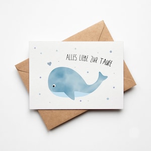 Taufkarte Wal, niedlicher Wal, Karte zur Taufe für Jungs, Wal Karte zur Taufe, blauer Wal