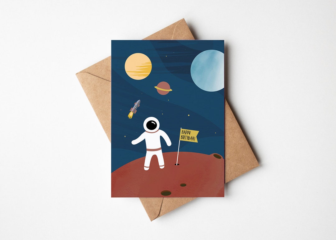 Postkarte Happy Birthday Weltraum / Astronaut Weltall Rakete Etsy