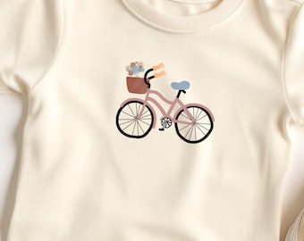 Bügelbild für Kinder / Fahrrad mit Blumenkorb / Bügelpatch, Bild zum Aufbügeln