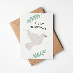 Karte zur Konfirmation mit Taube, illustrierte Glückwunschkarte zur Konfirmation, Naturpapier Karte