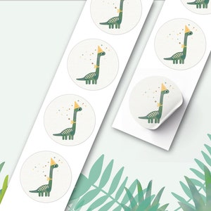 Aufkleber Dino niedlich, Sticker rund 3cm, Für Einladungen, Briefe, Kindergeburtstag