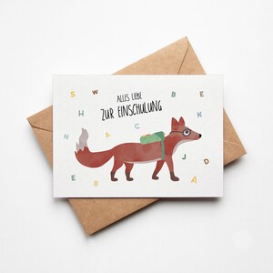 Karte zur Einschulung schlauer Fuchs / Schulanfang Schulkind / Postkarte A6 Naturpapier