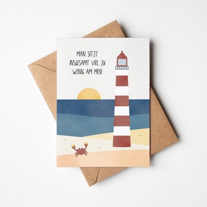 Karte Fernweh / Leuchtturm Meer Urlaub / Zur Rente, Abschied, Urlaub, Reise / Postkarte A6 Naturpapier
