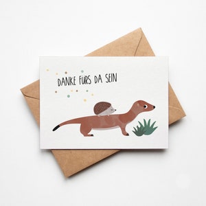 Postkarte Danke sagen, Danke fürs da sein, Geschenk Für Erzieherin, Babysitter, Eltern, niedliche Wiesel und Igel