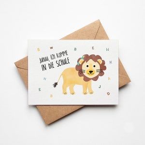 Karte zur Einschulung - Löwe / Schulkind / Schulanfang Schulkind / Postkarte A6 Naturpapier