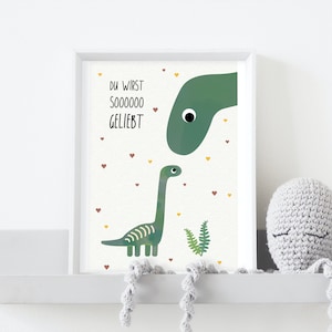 Niedliches Dino-Poster &quot;Geliebt&quot; /  Dinosaurier Poster / Bild fürs Kinderzimmer / Dinosaurier Deko