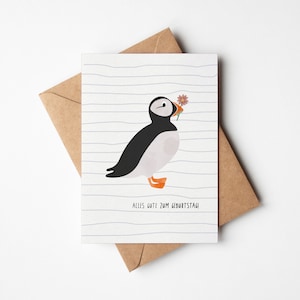 Karte zum Geburtstag Papageientaucher, Geburtstagskarte für Meer-Fan, Vogel Motiv, Postkarte im A6-Format