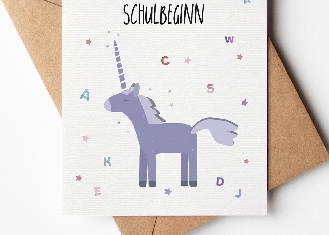Karte zur Einschulung Einhorn / Schulanfang Schulkind / Etsy.de