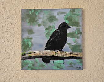 Blue Crow 8x8 original oil painting on canvas