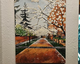 Cherry Blossoms at Fred Hutch 14x18" original oil on canvas