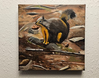 Squirrel with Cone 12x12 original oil painting