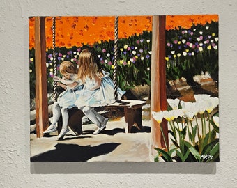 The Tulip Girls 14x18 original oil on stretched canvas