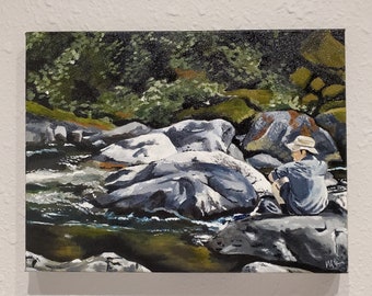 A Rest Break on Twin Falls Hike 9x12 original oil painting