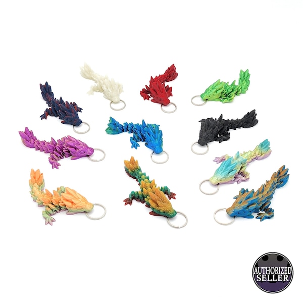 Gem Articulating Dragon Keychains | Articulated Dragon | 3D Printed | Toy | Flexible | Fidget | Sensory Stress Fidget | 3D Printed