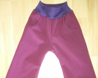 Softshell pants wine red with front pockets autumn winter, rain pants handmade