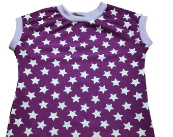T-Shirt kräftig lila mit weißen Sternen Saum oder Bündchen 74-158 Nicki, Shirt Sommer