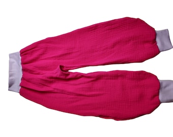 Women's pants muslin fuchsia strong pink lilac cuffs with without pocket quick women's harem pants