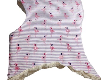 Slip-on hat white-pink striped flamingos polyester plush