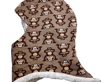 Slip-on hat brown with monkey polyester plush