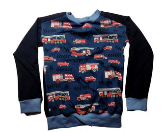 midnight blue tractor French Terry vehicles fire brigade thin sweater 92 98 104 110 116 122 128 134 140 146 152