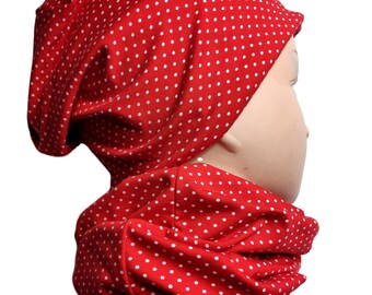 50/52 Beanie, red with white dots red cuffs handmade