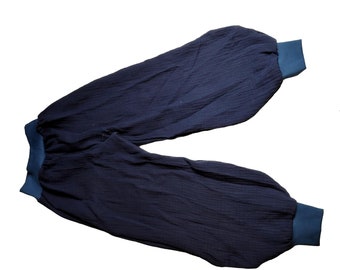 Pumphose, Musselin, nachtblau einfarbig 68-164 handmade jeansblau gefüttert Kleinkind Teenager Taschen