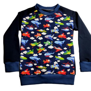night blue sweater French Terry airplane vehicles thin sweater 92 98 104 110 116 122 128 134 140 146 152 image 1
