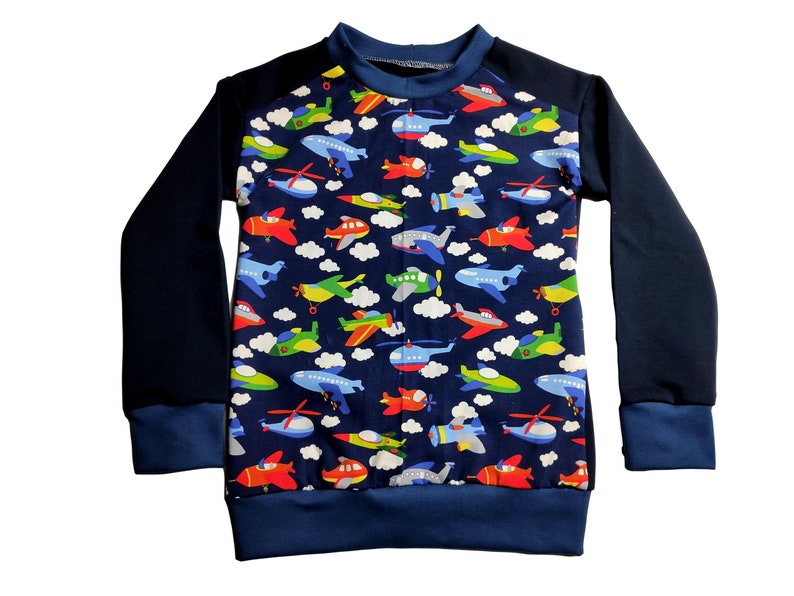 night blue sweater French Terry airplane vehicles thin sweater 92 98 104 110 116 122 128 134 140 146 152 image 1