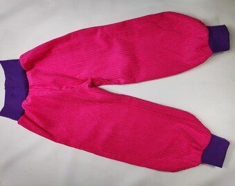 Bloomers pink corduroy, wide corduroy made of cotton purple cuffs 68-164 handmade