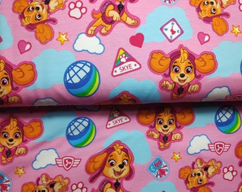 Jersey, Cotton Jersey Pink Colorful Paw Petrol Skye Dogs