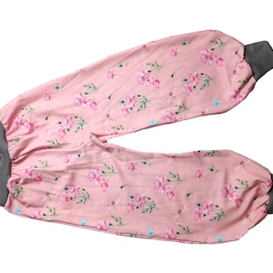 Pumphose Damengrößen Jersey rosa Blumen Blumenzweige silbergraue mit ohne Tasche