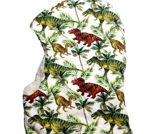 Slip-on hat white colorful dinosaurs inner lining made of polyester plush