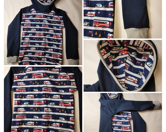 Hooded shirt blue with cars and roads, fire brigade, ambulance