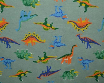 Jersey, Baumwolljersey, Dinosaurier, grau leicht blau, Tiere Langhals T-Rex
