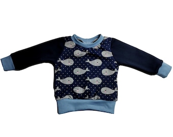 night blue sweater French Terry whales fish sea creatures thin sweater 92 98 104 110 116 122 128 134 140 146 152