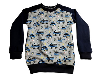 midnight blue sweater French Terry police vehicles thin sweater 92 98 104 110 116 122 128 134 140 146 152