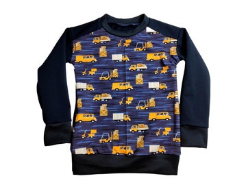 midnight blue sweater French Terry car vehicles bus forklift thin sweater 92 98 104 110 116 122 128 134 140 146 152