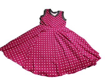 Plate dress, erika with white dots, pink purple dots handmade 86-164