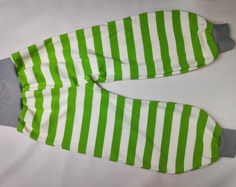 Pumphose  weiß-hellgrün gestreifter Jersey silbergraue Bündchen 68-164 handmade Breitstreifen, große Streifen