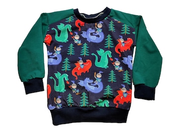 Dragon Sweater petrol knight fairy tale thin sweater 92 98 104 110 116 122 128 134 140 146 152