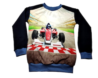 Sweater, French Terry, black summer sweater, race car on track, cool sweater