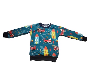 Fire brigade sweater sweat fabric petrol vehicles fireman thin sweater 92 98 104 110 116 122 128 134 140 146 152